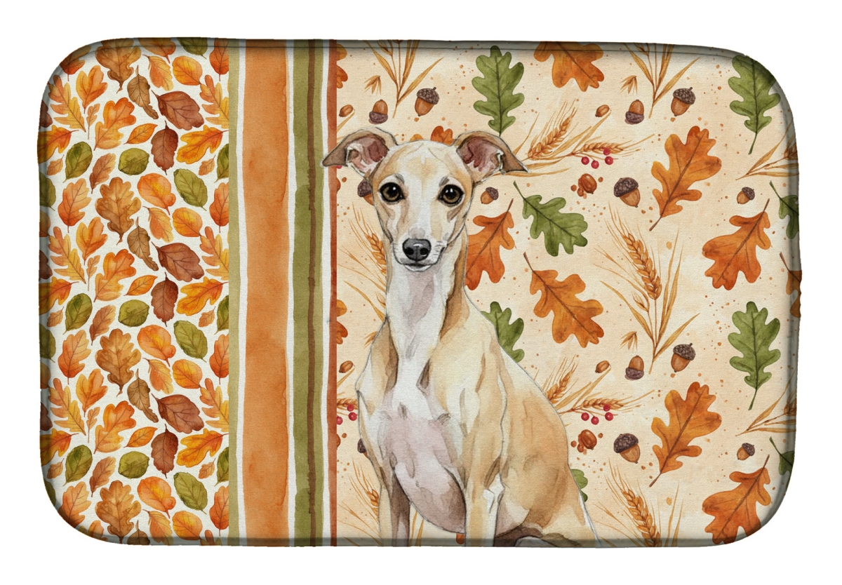Picture of Carolines Treasures WDK7880DDM 21 x 14 in. Fawn Italian Greyhound Heirloom Fall Dish Drying Mat - Multi Color