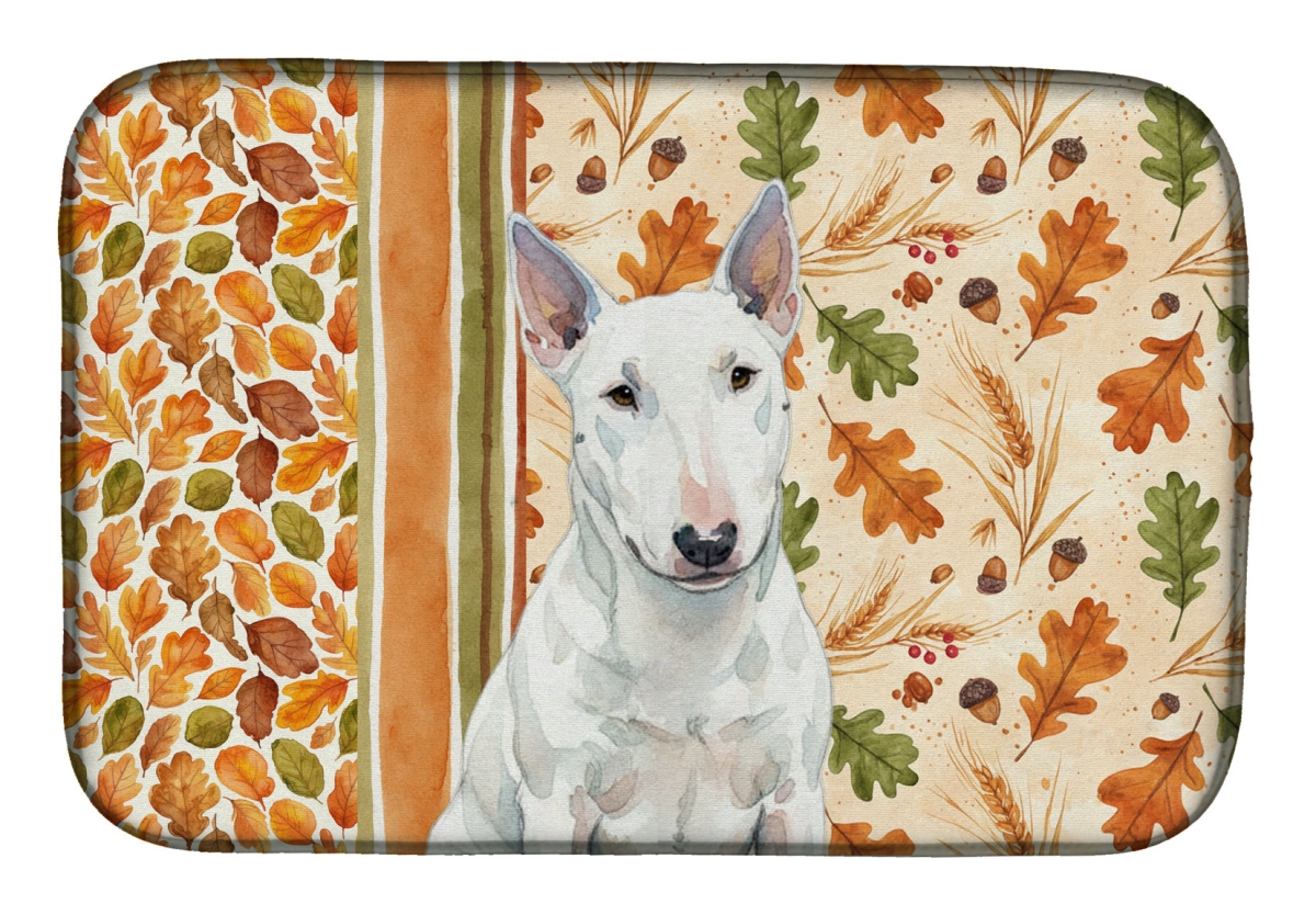 Picture of Carolines Treasures WDK7913DDM 21 x 14 in. White Miniature Bull Terrier Heirloom Fall Dish Drying Mat - Multi Color