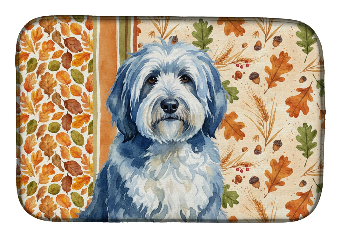 Picture of Carolines Treasures WDK7936DDM 21 x 14 in. Blue & White Old English Sheepdog Heirloom Fall Dish Drying Mat - Multi Color