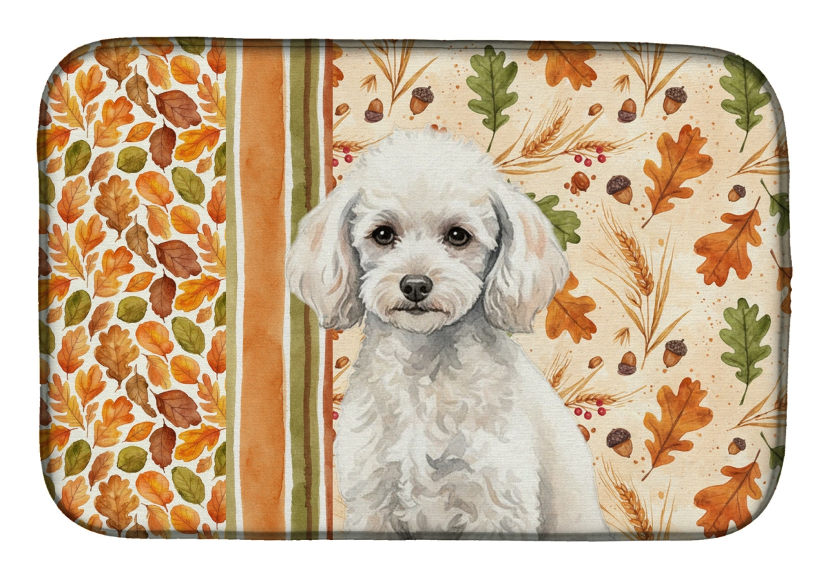 Picture of Carolines Treasures WDK7968DDM 21 x 14 in. Miniature White Poodle Heirloom Fall Dish Drying Mat - Multi Color