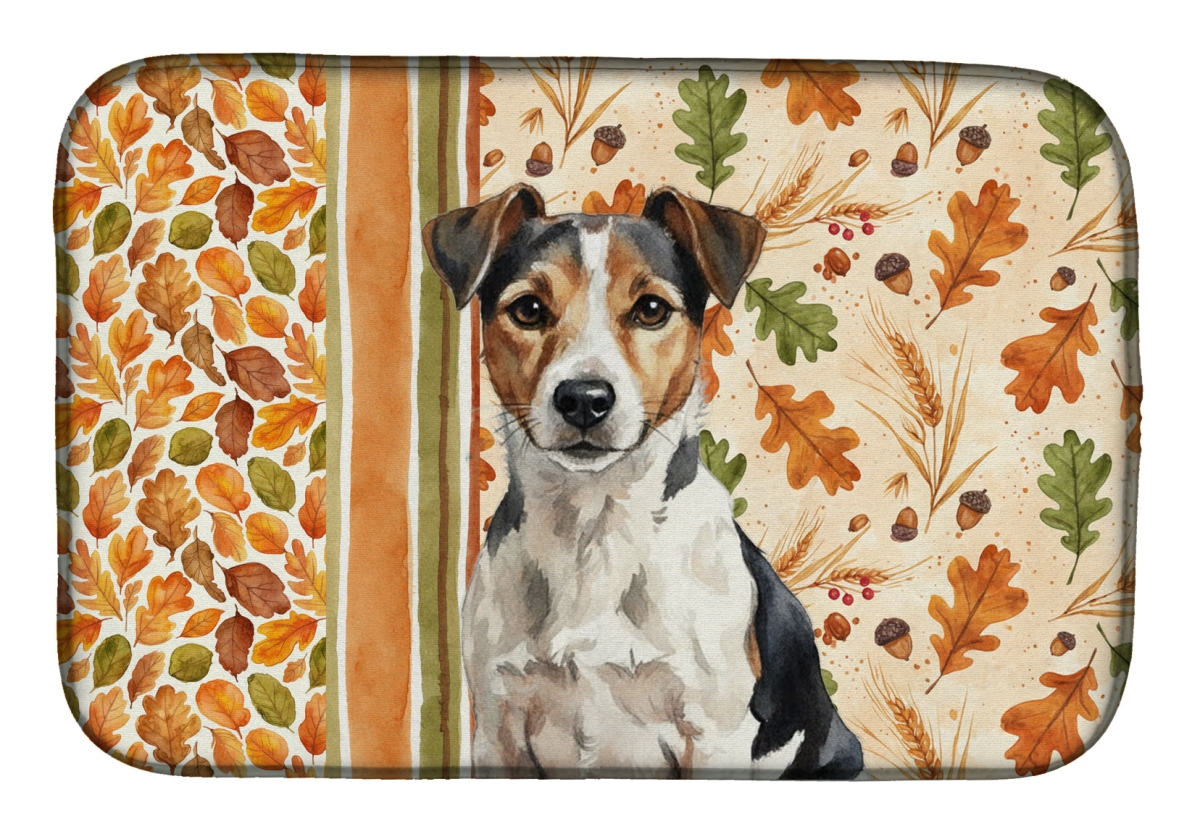 Picture of Carolines Treasures WDK7988DDM 21 x 14 in. Tricolor Russell Terrier Heirloom Fall Dish Drying Mat - Multi Color
