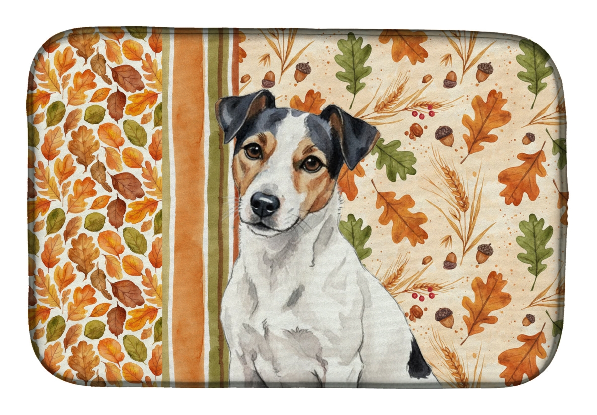 Picture of Carolines Treasures WDK7989DDM 21 x 14 in. White with Black Markings Russell Terrier Heirloom Fall Dish Drying Mat - Multi Color