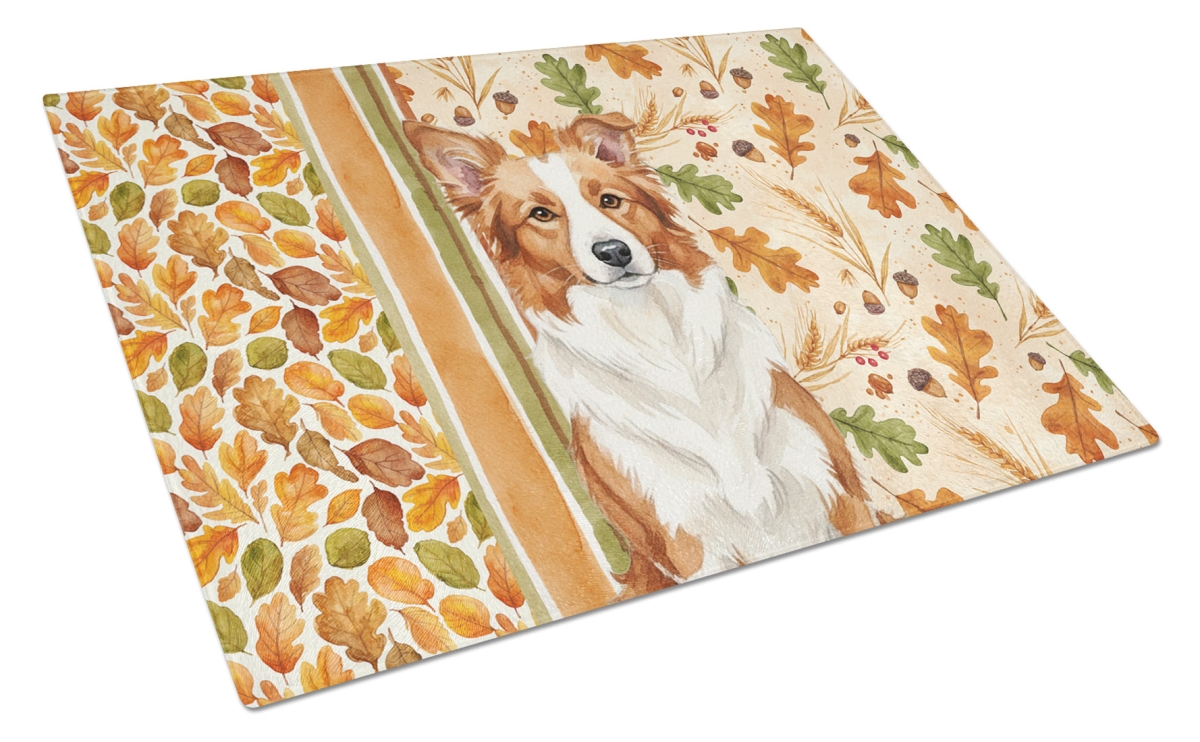 WDK7724LCB 15 x 12 in. Red & White Border Collie Heirloom Fall Glass Cutting Board