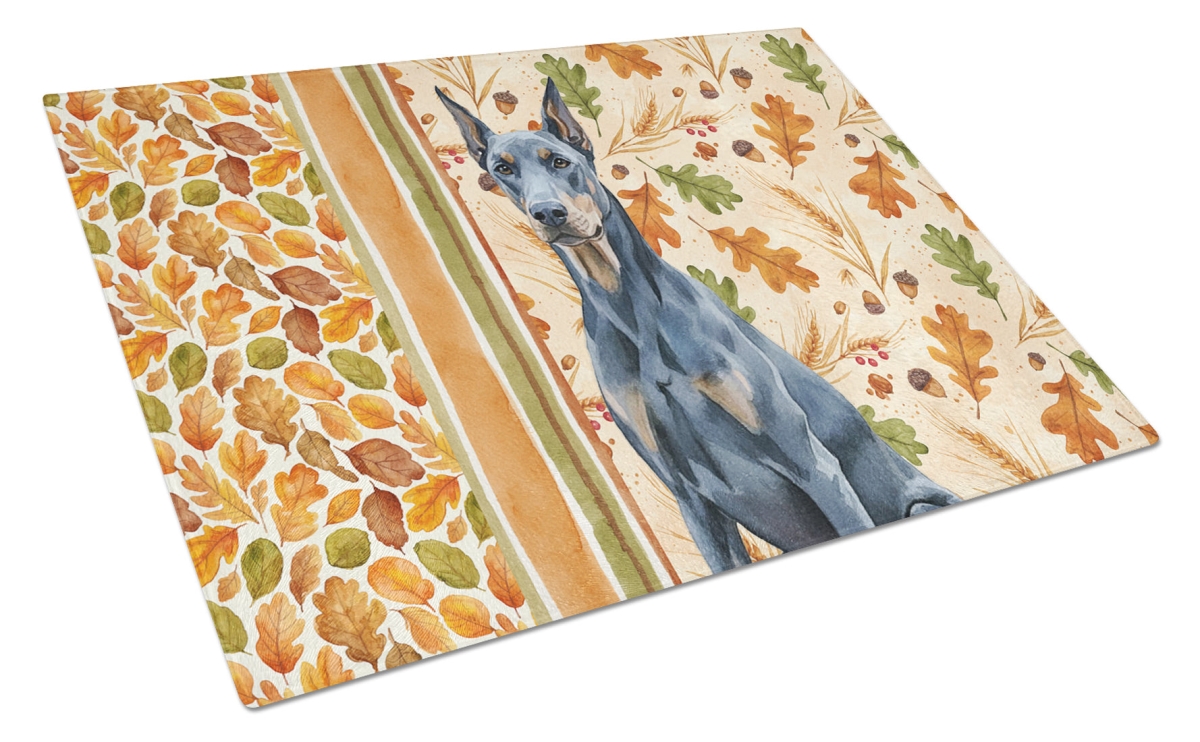 Picture of Carolines Treasures WDK7806LCB 15 x 12 in. Blue Doberman Pinscher Heirloom Fall Glass Cutting Board