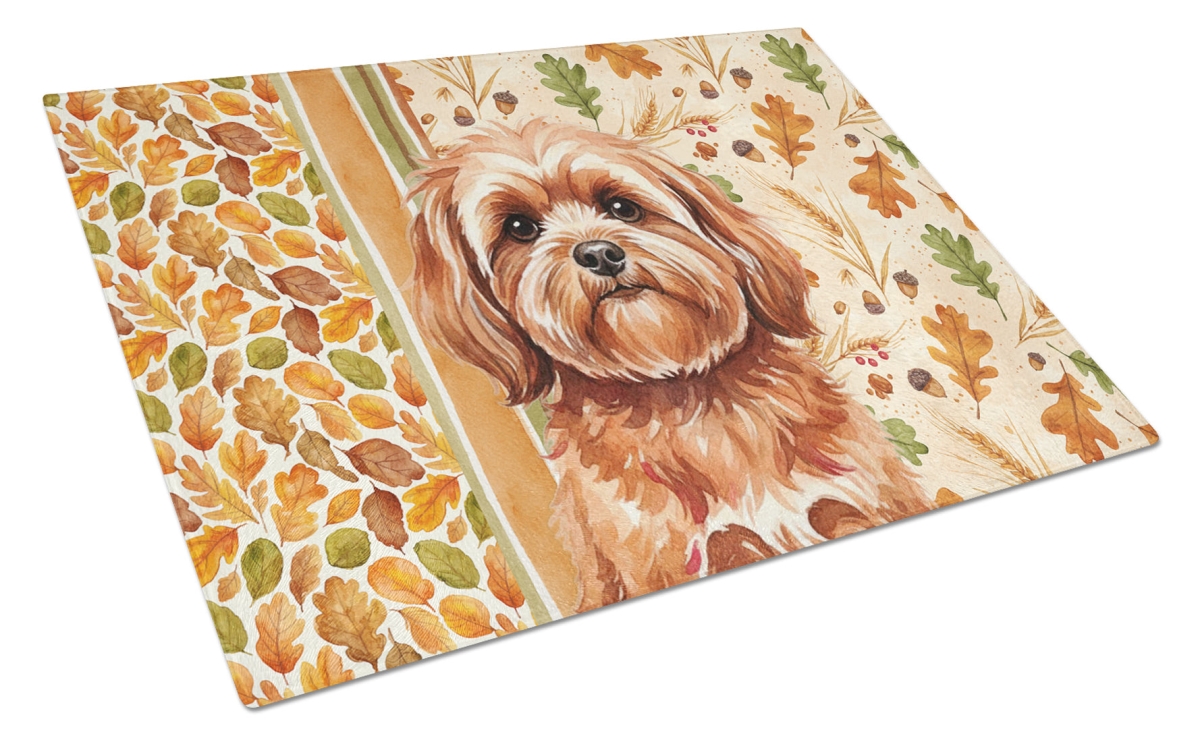 Picture of Carolines Treasures WDK7904LCB 15 x 12 in. Red Lhasa Apso Heirloom Fall Glass Cutting Board
