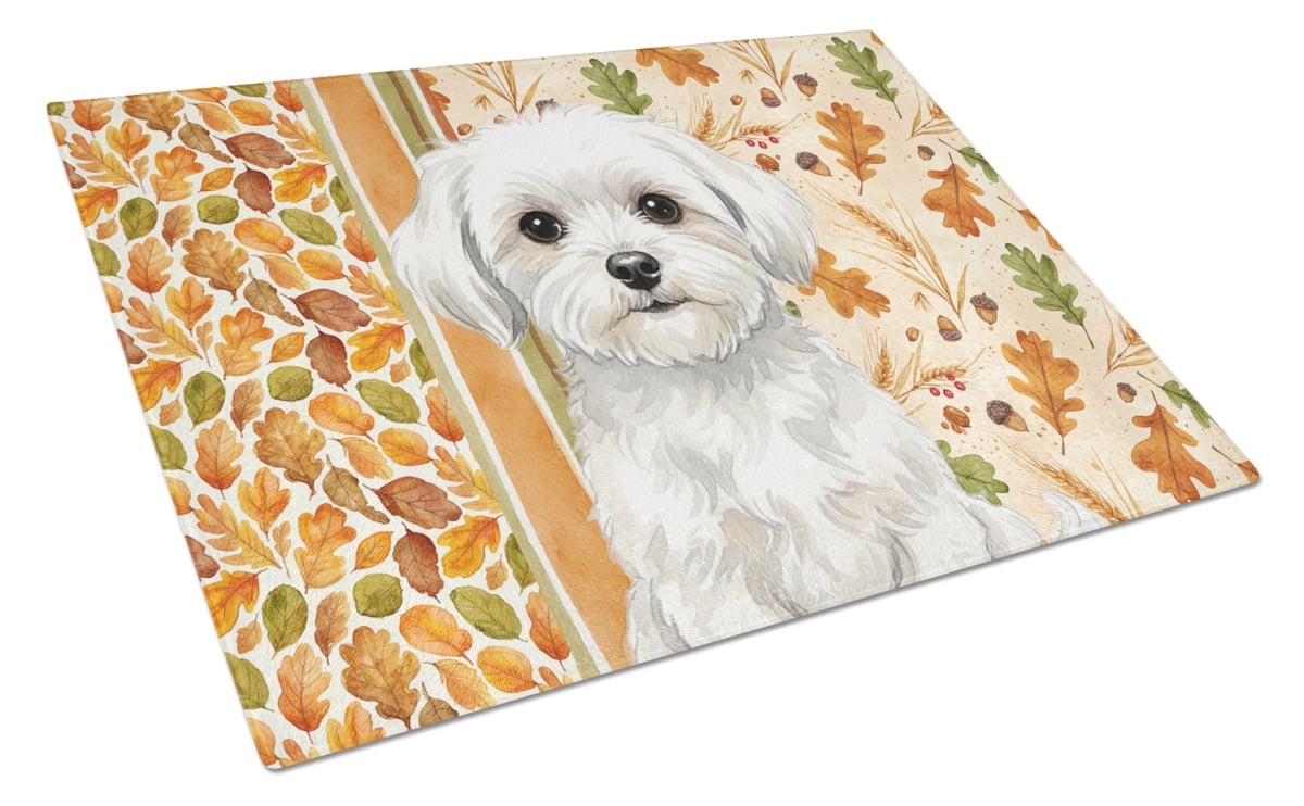 Picture of Carolines Treasures WDK7906LCB 15 x 12 in. Maltese Heirloom Fall Glass Cutting Board