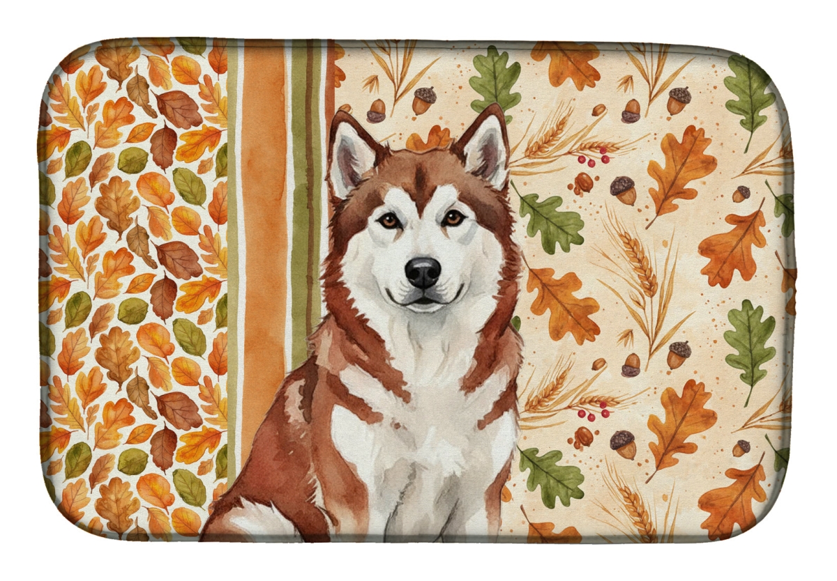 Picture of Carolines Treasures WDK7675DDM 21 x 14 in. Red & White Alaskan Malamute Heirloom Fall Dish Drying Mat - Multi Color