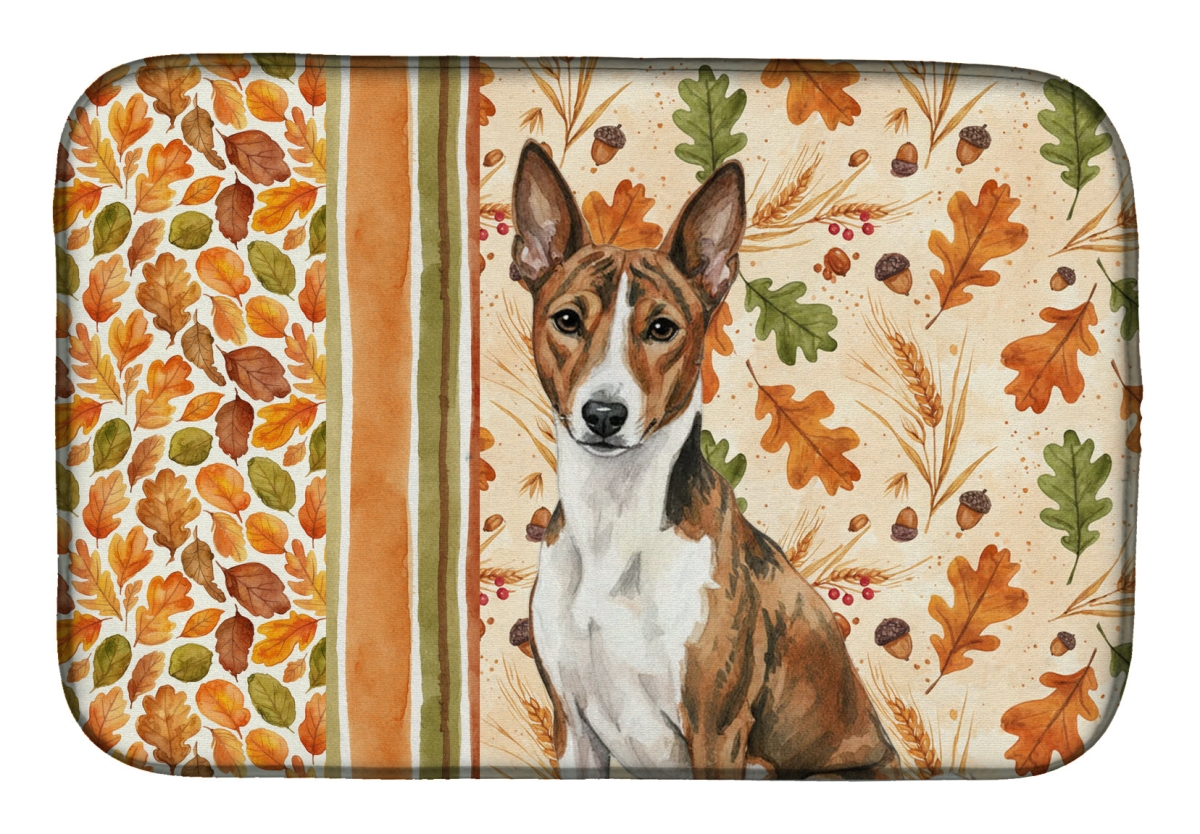 Picture of Carolines Treasures WDK7693DDM 21 x 14 in. Brindle & White Basenji Heirloom Fall Dish Drying Mat - Multi Color