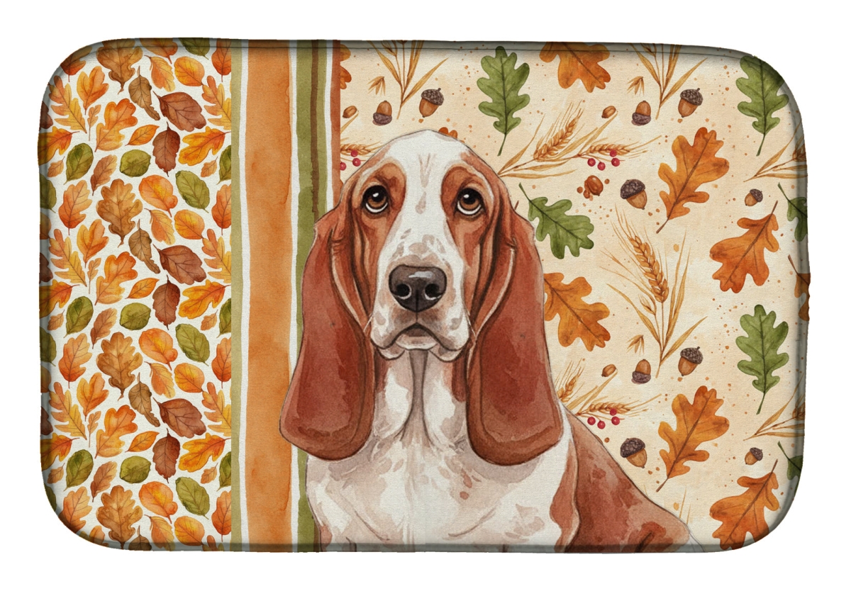 Picture of Carolines Treasures WDK7697DDM 21 x 14 in. Red & White Basset Hound Heirloom Fall Dish Drying Mat - Multi Color