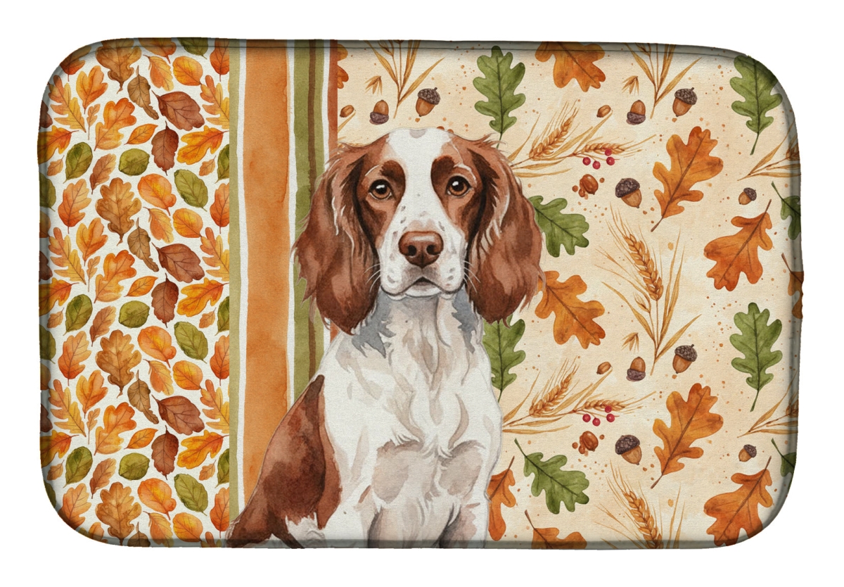 Picture of Carolines Treasures WDK7833DDM 21 x 14 in. Liver & White English Springer Spaniel Heirloom Fall Dish Drying Mat - Multi Color