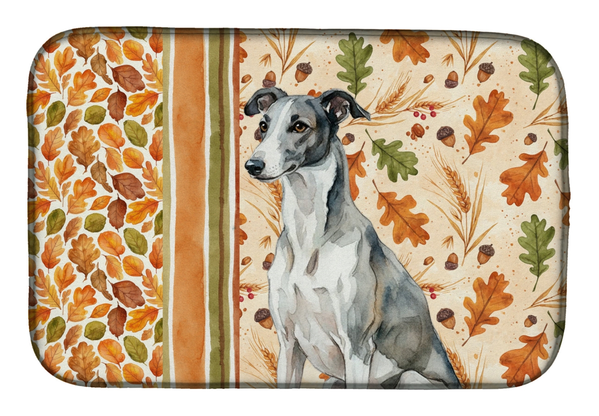 Picture of Carolines Treasures WDK7860DDM 21 x 14 in. Black & White Greyhound Heirloom Fall Dish Drying Mat - Multi Color
