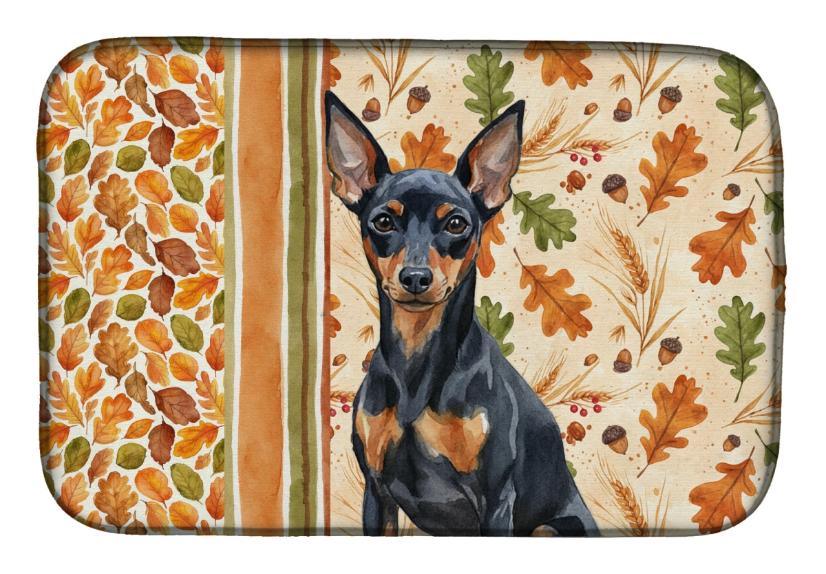 Picture of Carolines Treasures WDK7915DDM 21 x 14 in. Black & Tan Miniature Pinscher Heirloom Fall Dish Drying Mat - Multi Color
