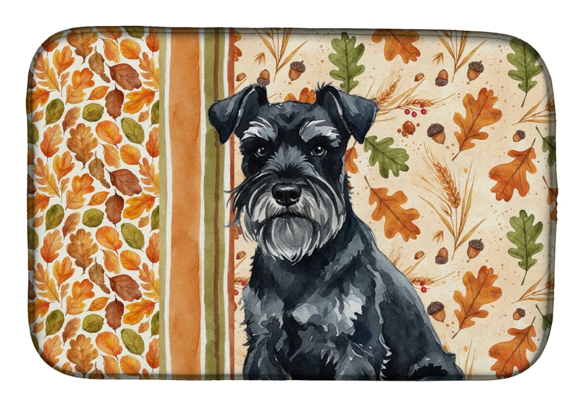 Picture of Carolines Treasures WDK7918DDM 21 x 14 in. Black Miniature Schnauzer Heirloom Fall Dish Drying Mat - Multi Color