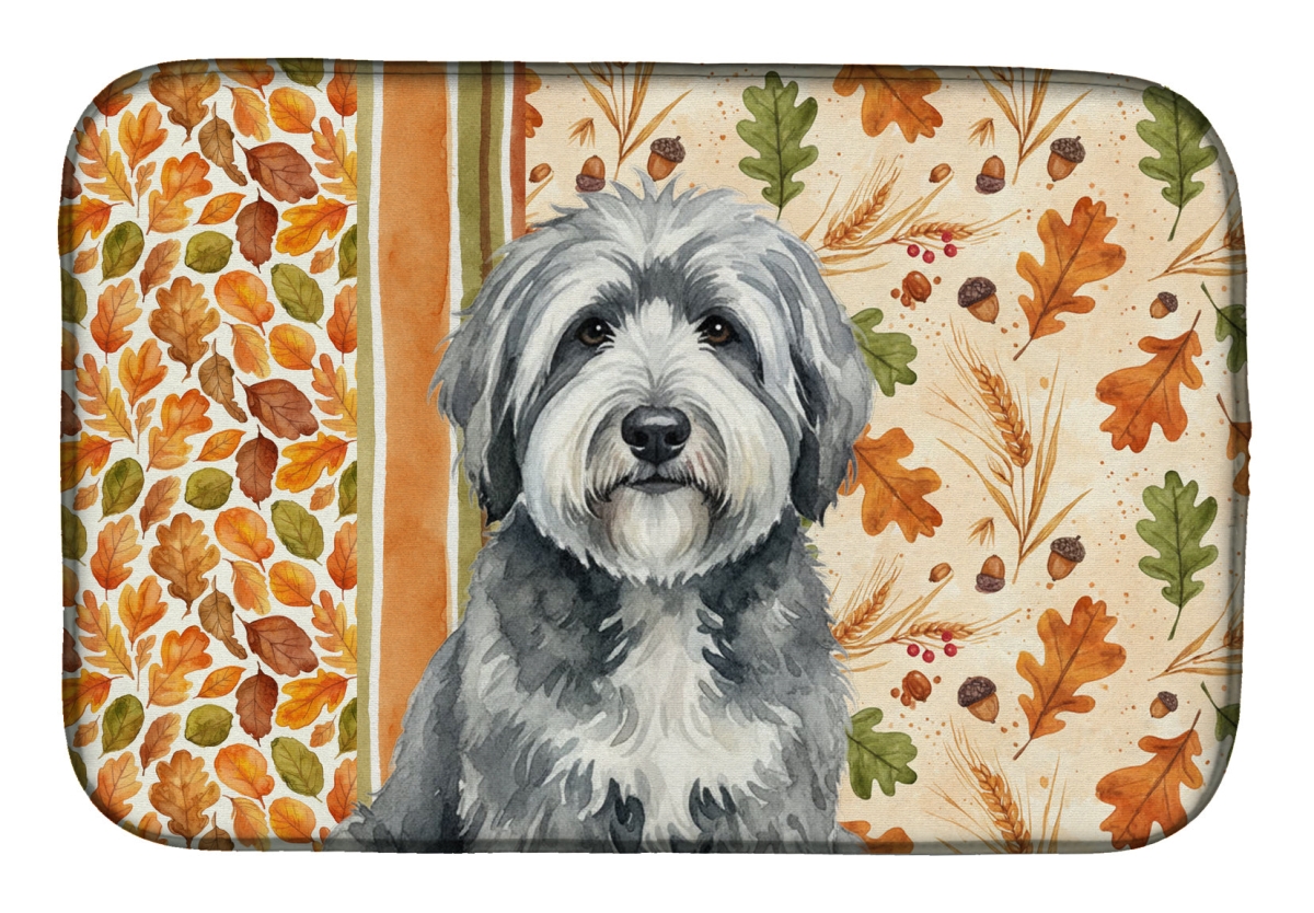 Picture of Carolines Treasures WDK7937DDM 21 x 14 in. Gray & White Old English Sheepdog Heirloom Fall Dish Drying Mat - Multi Color