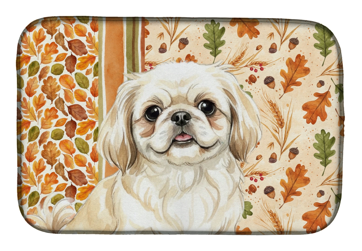 Picture of Carolines Treasures WDK7949DDM 21 x 14 in. Cream Pekingese Heirloom Fall Dish Drying Mat - Multi Color
