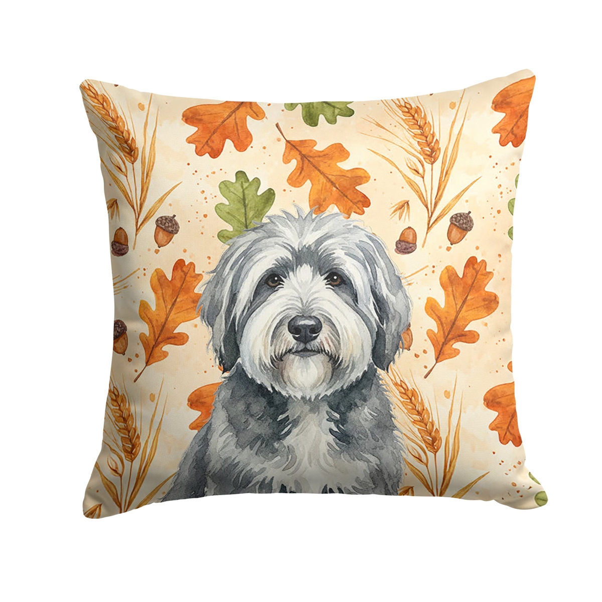 WDK7937PW1414 14 x 14 in. Gray & White Old English Sheepdog Heirloom Fall Throw Pillow