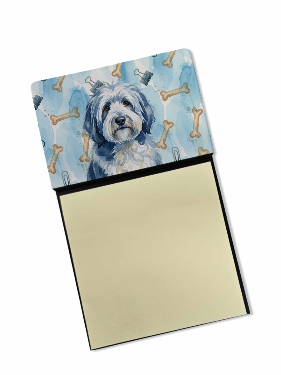 DAC9397SN 5.25 x 3.25 in. Blue & White Old English Sheepdog Coworker Watercolor Sticky Note Holder - Blue
