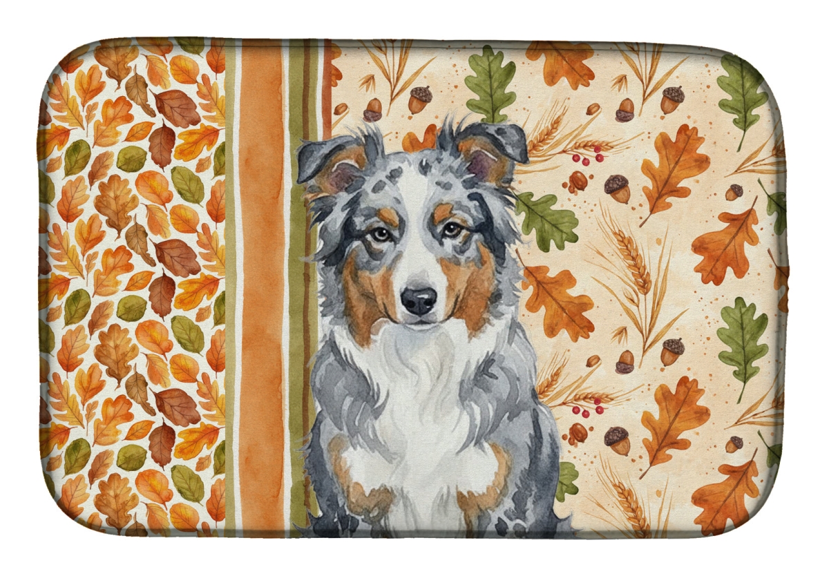 Picture of Carolines Treasures WDK7680DDM 21 x 14 in. Blue Merle American Shepherd Heirloom Fall Dish Drying Mat - Multi Color