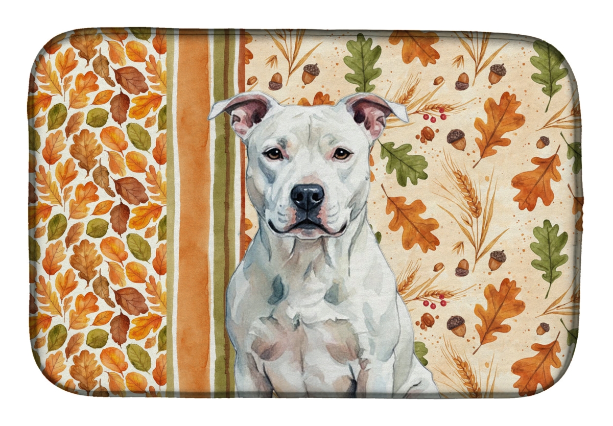 Picture of Carolines Treasures WDK7685DDM 21 x 14 in. White American Staffordshire Terrier Heirloom Fall Dish Drying Mat - Multi Color