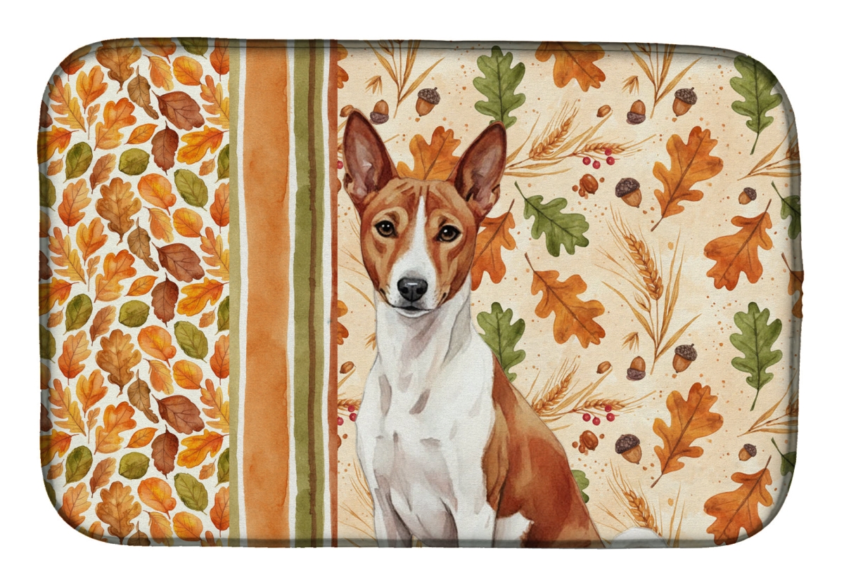Picture of Carolines Treasures WDK7694DDM 21 x 14 in. Red & White Basenji Heirloom Fall Dish Drying Mat - Multi Color