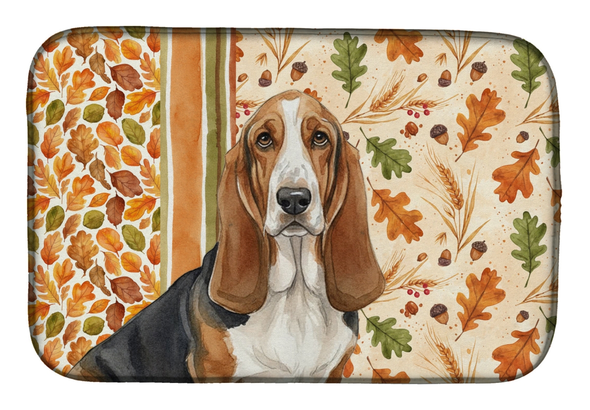Picture of Carolines Treasures WDK7698DDM 21 x 14 in. Tricolor & White Basset Hound Heirloom Fall Dish Drying Mat - Multi Color