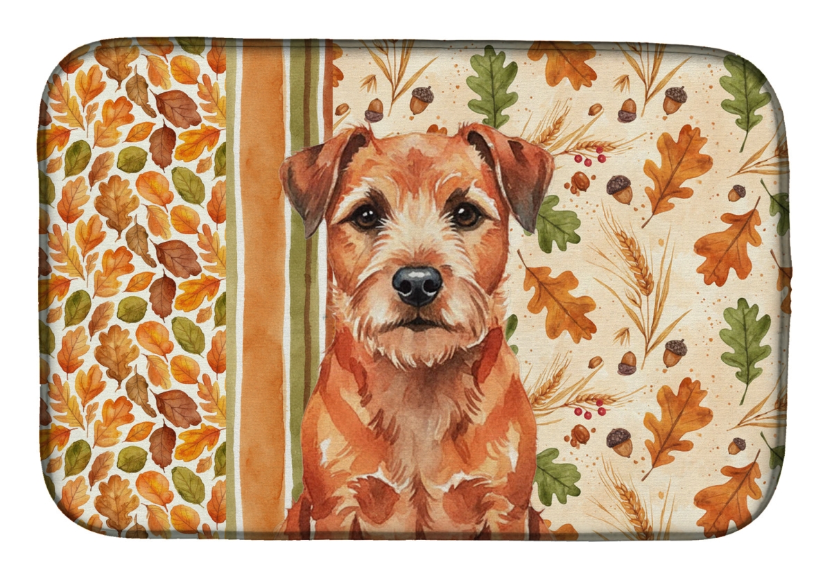 Picture of Carolines Treasures WDK7727DDM 21 x 14 in. Red Border Terrier Heirloom Fall Dish Drying Mat - Multi Color