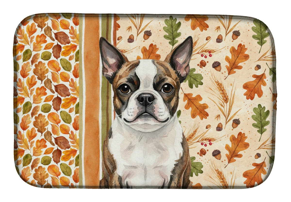 Picture of Carolines Treasures WDK7731DDM 21 x 14 in. Brindle Boston Terrier Heirloom Fall Dish Drying Mat - Multi Color