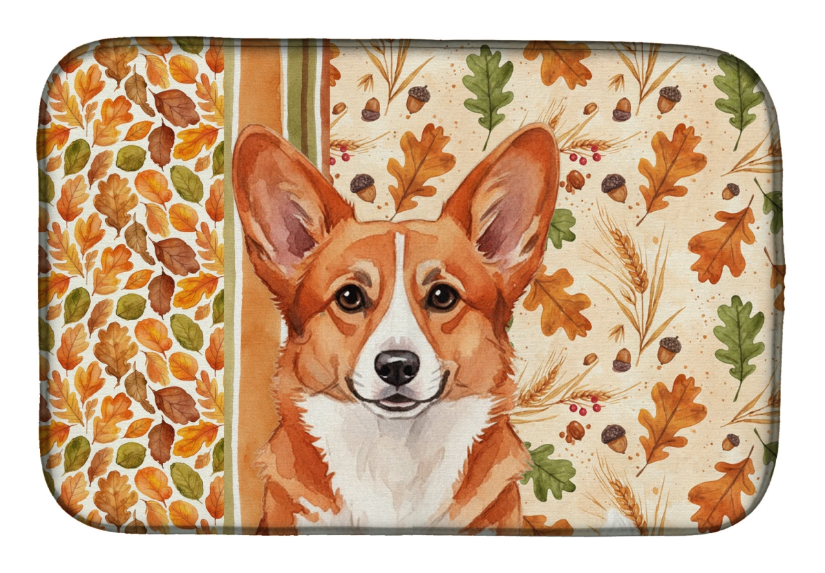 Picture of Carolines Treasures WDK7761DDM 21 x 14 in. Red Cardigan Welsh Corgi Heirloom Fall Dish Drying Mat - Multi Color