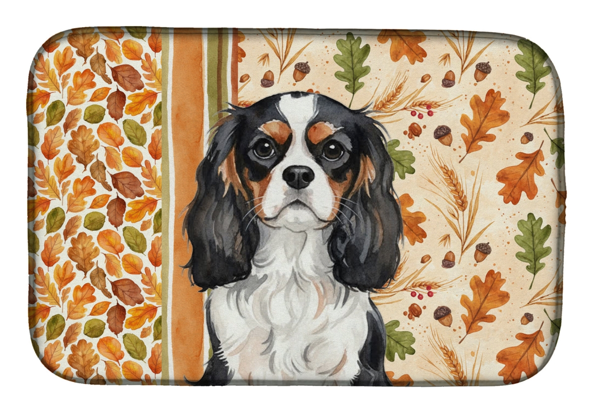 Picture of Carolines Treasures WDK7765DDM 21 x 14 in. Tricolor Cavalier Spaniel Heirloom Fall Dish Drying Mat - Multi Color
