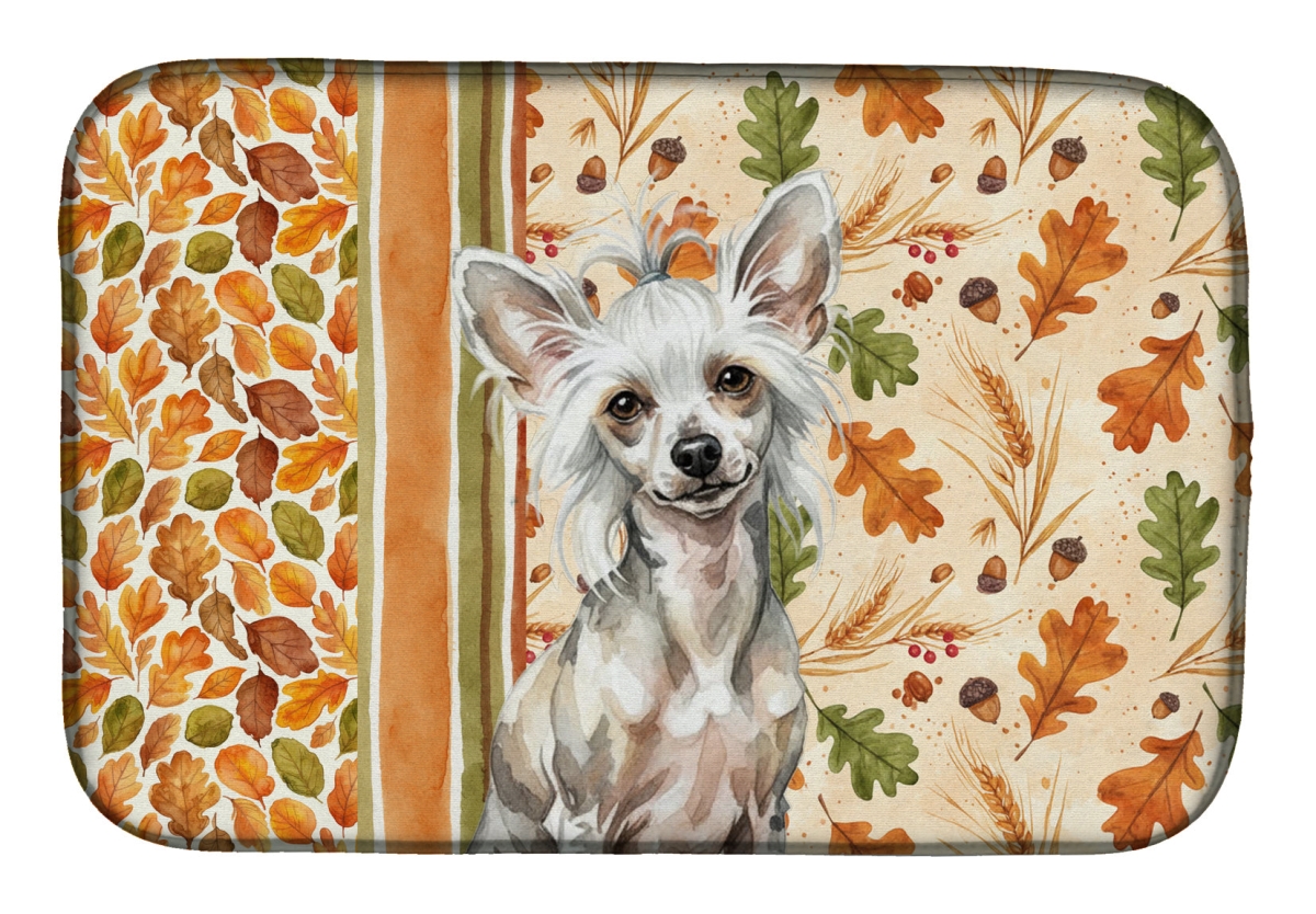 Picture of Carolines Treasures WDK7774DDM 21 x 14 in. Hairless Mottled Pattern Chinese Crested Heirloom Fall Dish Drying Mat - Multi Color