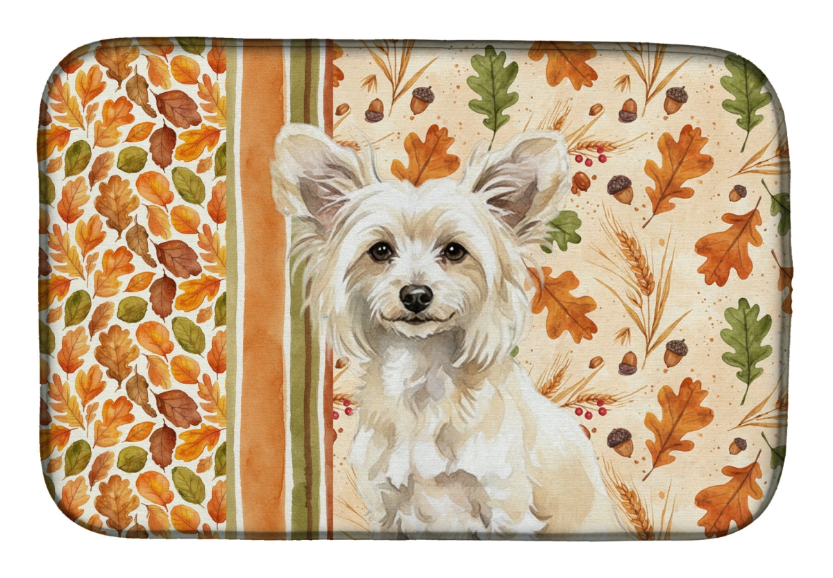 Picture of Carolines Treasures WDK7776DDM 21 x 14 in. Powderpuff Chinese Crested Heirloom Fall Dish Drying Mat - Multi Color
