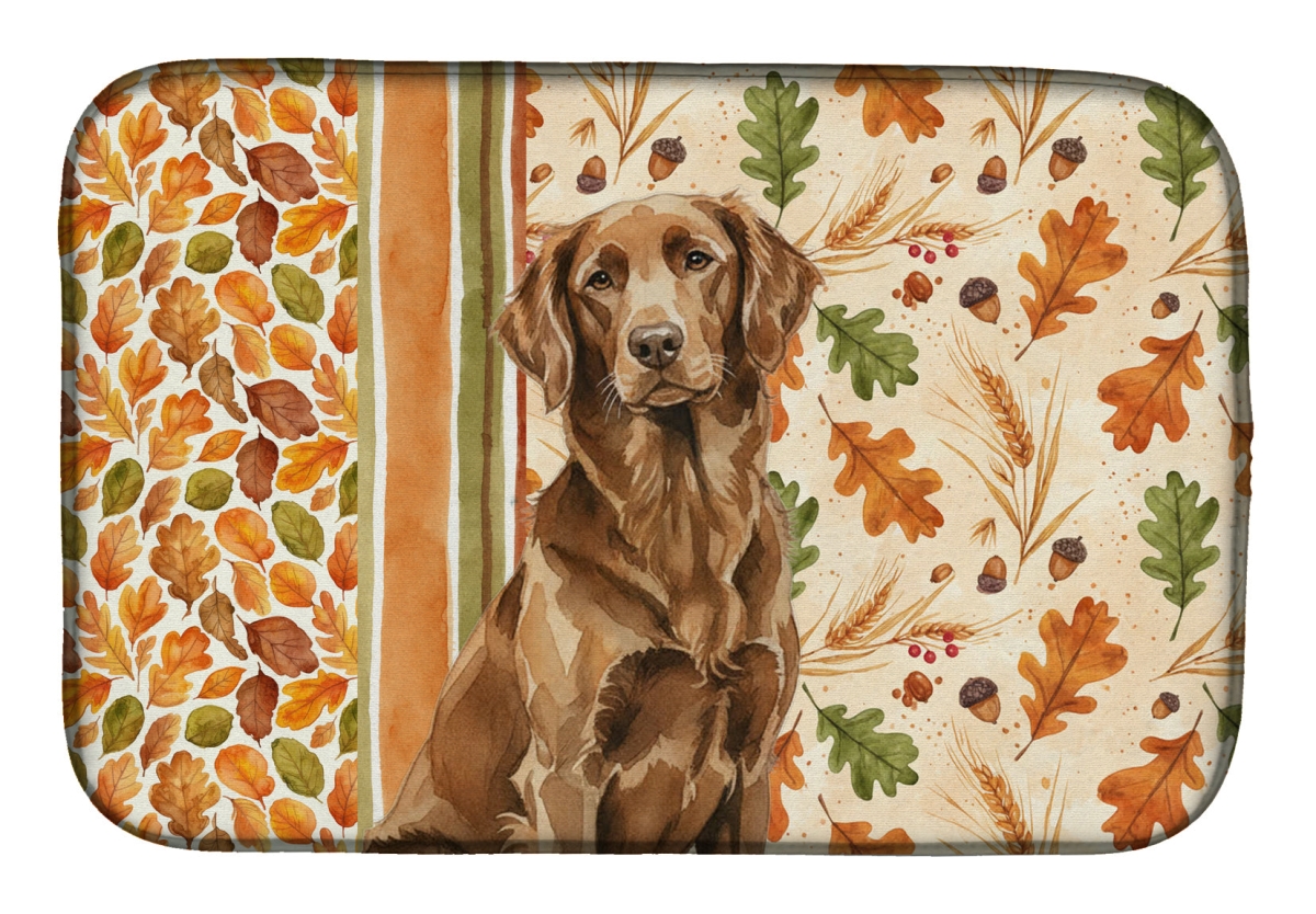 Picture of Carolines Treasures WDK7839DDM 21 x 14 in. Liver Flat-Coated Retriever Heirloom Fall Dish Drying Mat - Multi Color