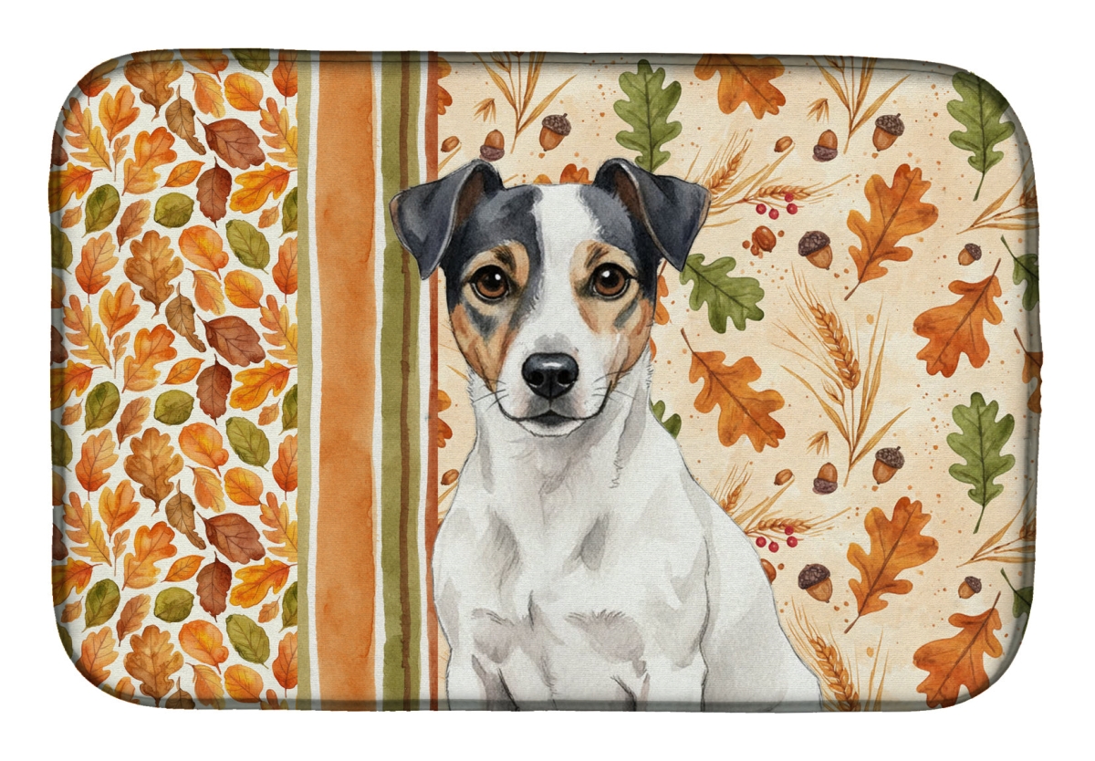 Picture of Carolines Treasures WDK7882DDM 21 x 14 in. White & Black Jack Russell Terrier Heirloom Fall Dish Drying Mat - Multi Color