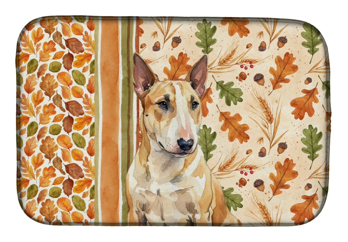 Picture of Carolines Treasures WDK7911DDM 21 x 14 in. Miniature Bull Terrier Heirloom Fall Dish Drying Mat - Multi Color