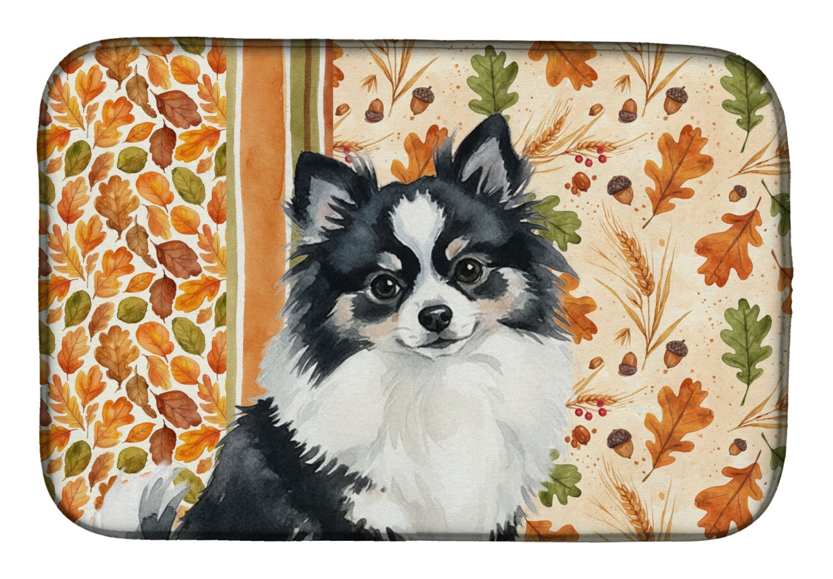 Picture of Carolines Treasures WDK7958DDM 21 x 14 in. Black & White Pomeranian Heirloom Fall Dish Drying Mat - Multi Color