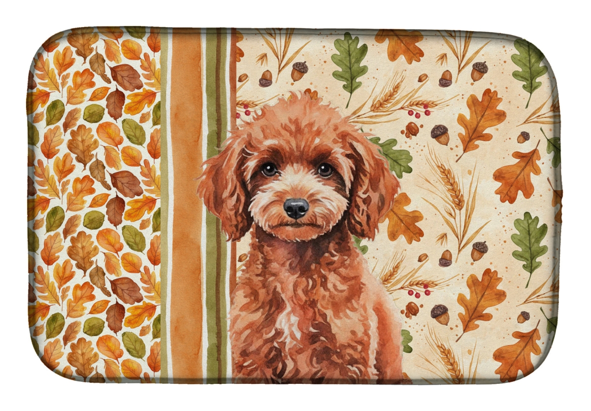 Picture of Carolines Treasures WDK7966DDM 21 x 14 in. Miniature Red Poodle Heirloom Fall Dish Drying Mat - Multi Color