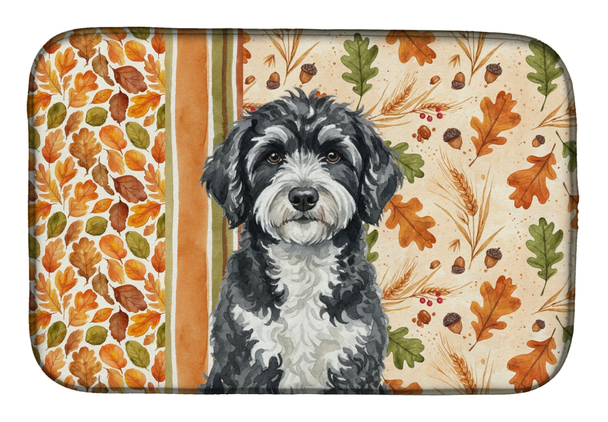 Picture of Carolines Treasures WDK7978DDM 21 x 14 in. Portuguese Water Dog Heirloom Fall Dish Drying Mat - Multi Color