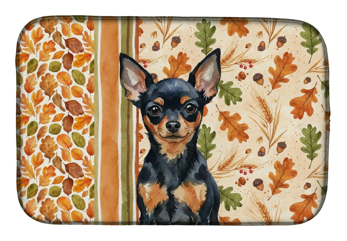 Picture of Carolines Treasures WDK7991DDM 21 x 14 in. Black & Tan Russian Toy Heirloom Fall Dish Drying Mat - Multi Color