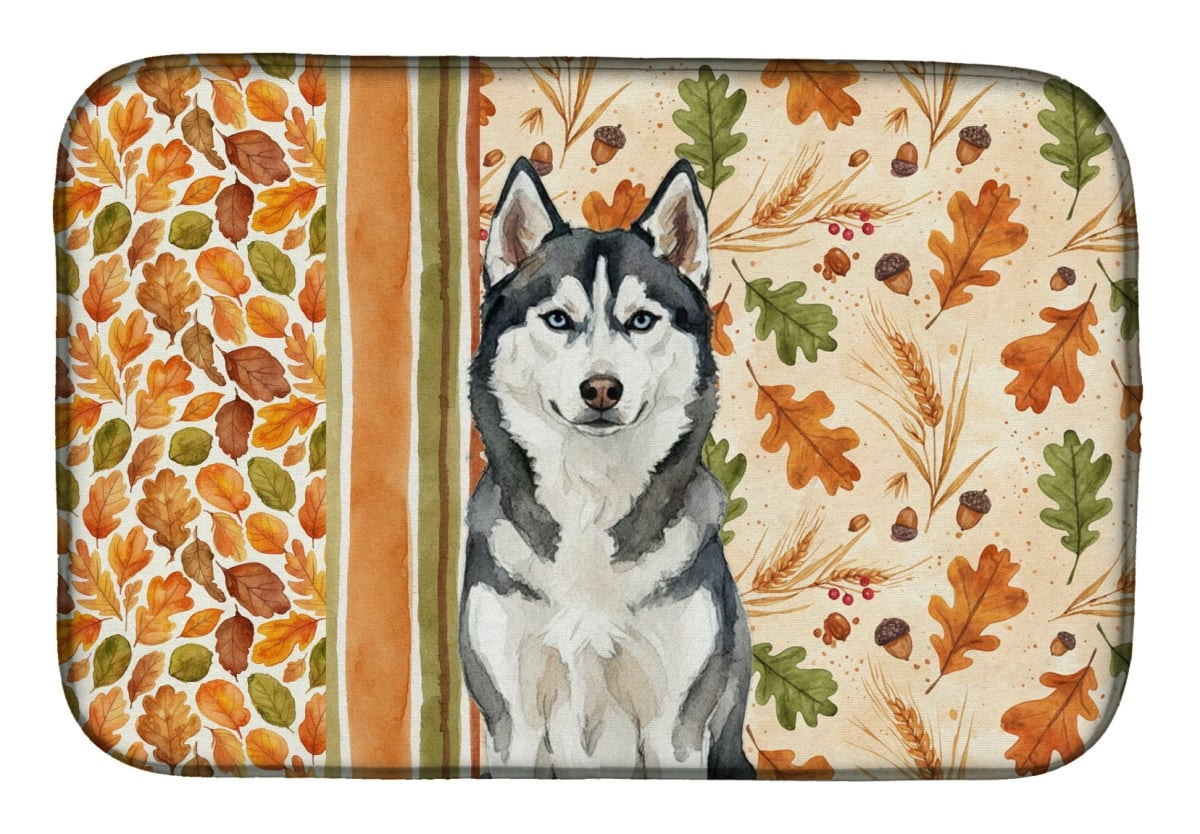 WDK8021DDM 21 x 14 in. Siberian Husky Heirloom Fall Dish Drying Mat - Multi Color