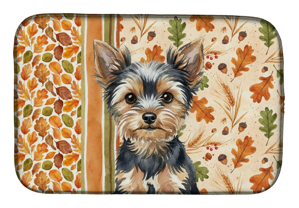 Picture of Carolines Treasures WDK8063DDM 21 x 14 in. Black & Tan Yorkshire Terrier Heirloom Fall Dish Drying Mat - Multi Color