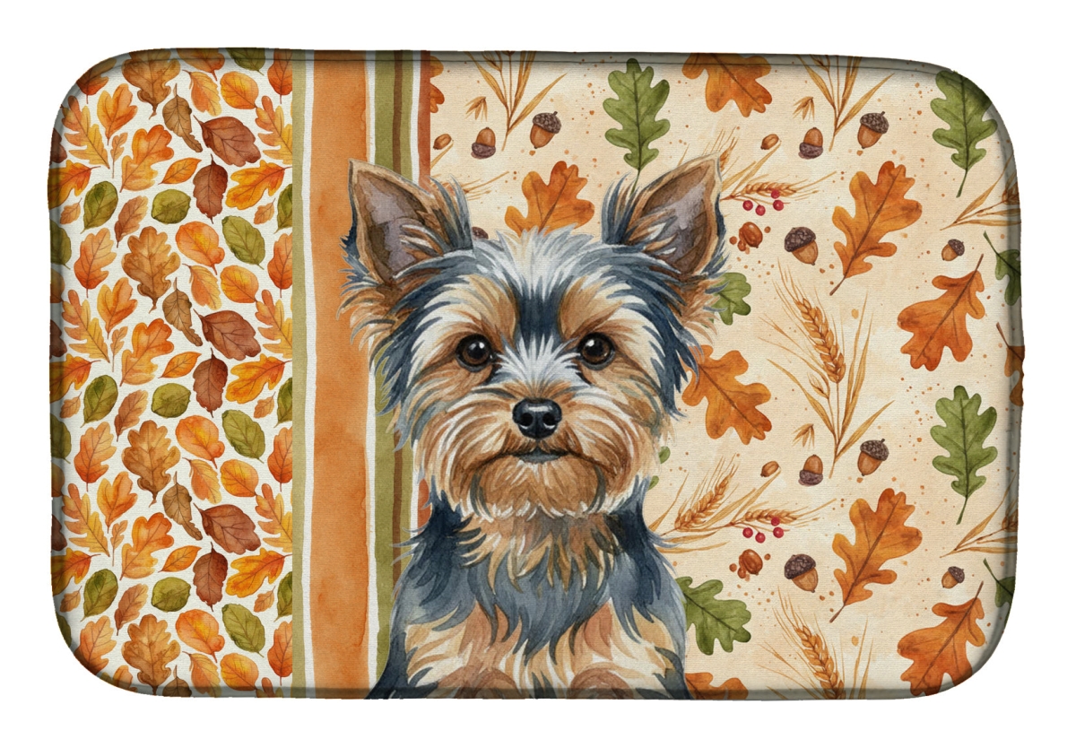 Picture of Carolines Treasures WDK8064DDM 21 x 14 in. Blue & Tan Yorkshire Terrier Heirloom Fall Dish Drying Mat - Multi Color