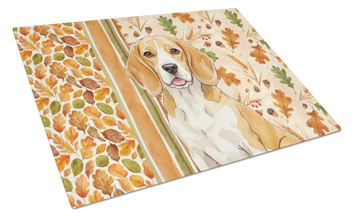 WDK7700LCB 15 x 12 in. Lemon & White Beagle Heirloom Fall Glass Cutting Board