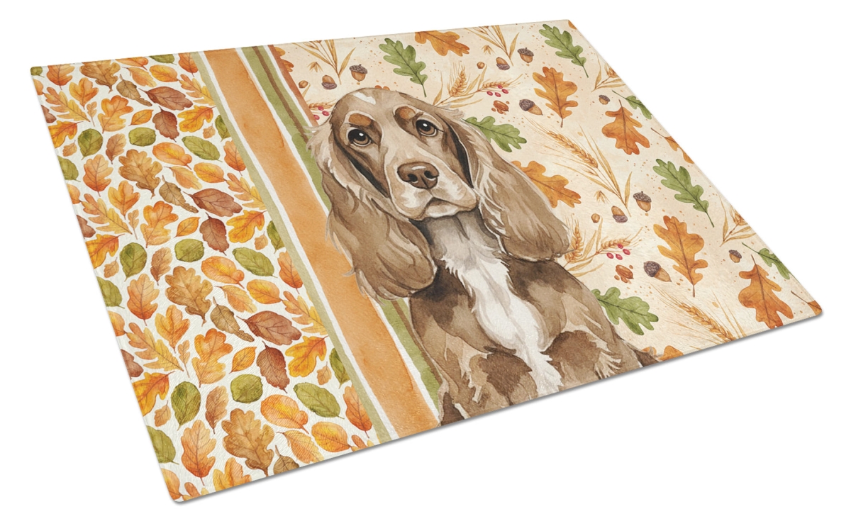 WDK7783LCB 15 x 12 in. Chocolate Cocker Spaniel Heirloom Fall Glass Cutting Board