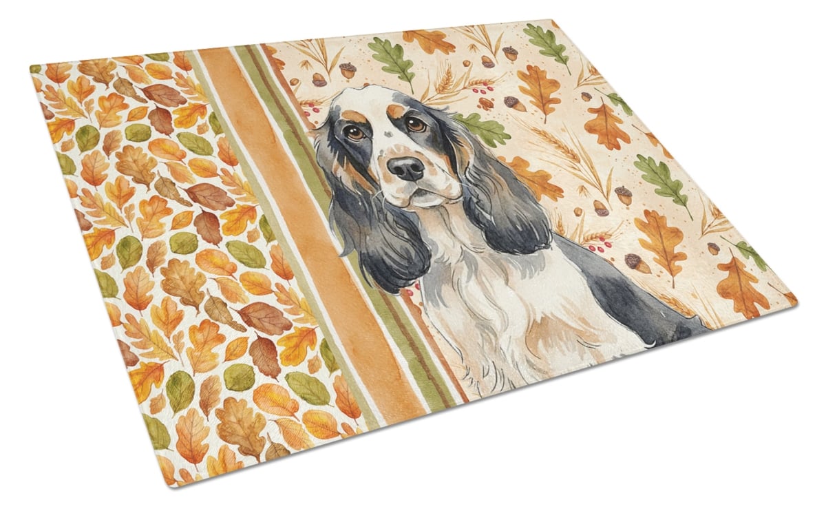 WDK7784LCB 15 x 12 in. Parti Cocker Spaniel Heirloom Fall Glass Cutting Board