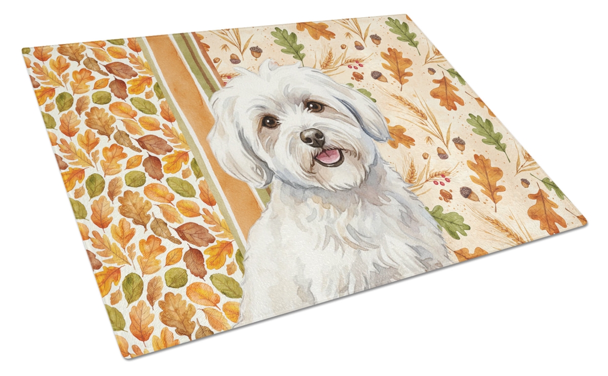 WDK7789LCB 15 x 12 in. Coton de Tulear Heirloom Fall Glass Cutting Board