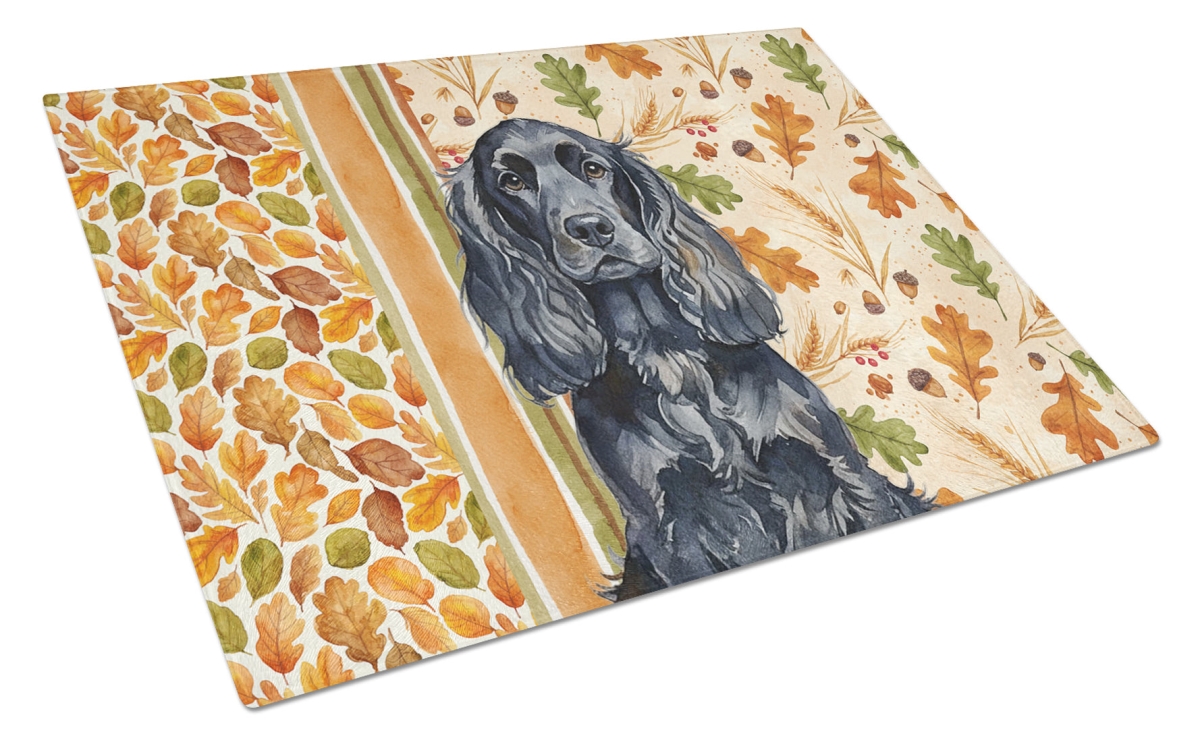 Picture of Carolines Treasures WDK7816LCB 15 x 12 in. Black English Cocker Spaniel Heirloom Fall Glass Cutting Board