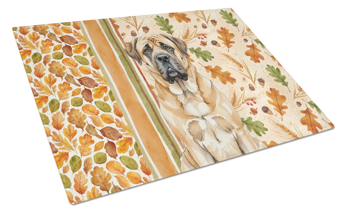 Picture of Carolines Treasures WDK7824LCB 15 x 12 in. Apricot English Mastiff Heirloom Fall Glass Cutting Board