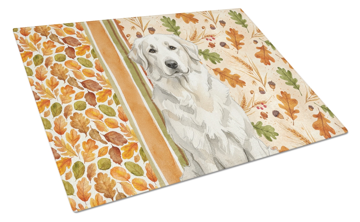 WDK7858LCB 15 x 12 in. White Great Pyrenees Heirloom Fall Glass Cutting Board