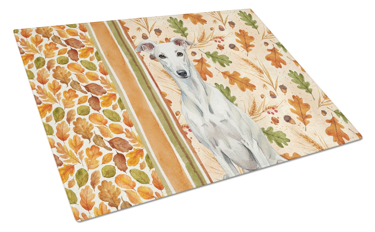 WDK7866LCB 15 x 12 in. White Greyhound Heirloom Fall Glass Cutting Board