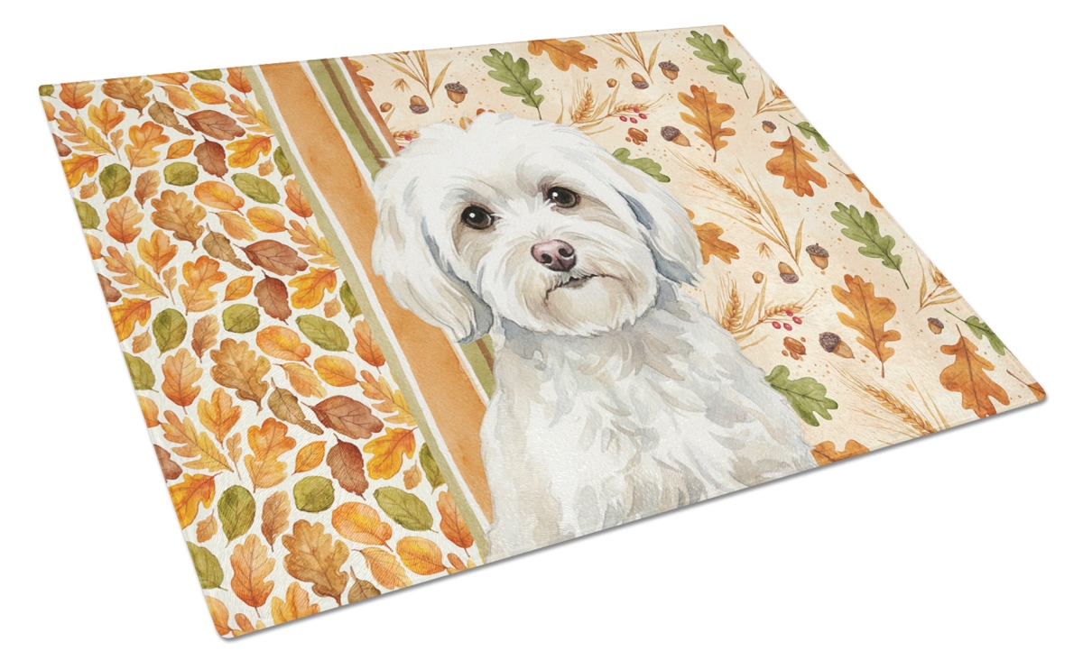 WDK7870LCB 15 x 12 in. White Havanese Heirloom Fall Glass Cutting Board